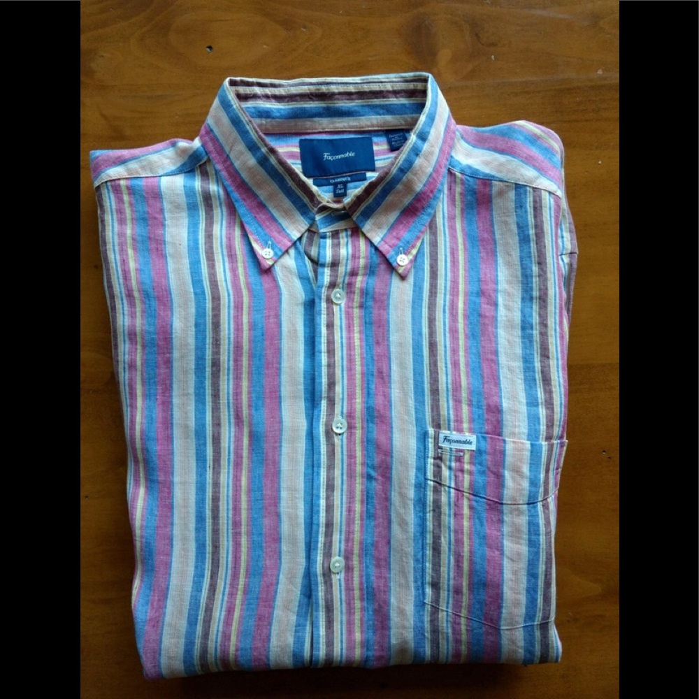 Faconnable XL Tall Linen Long Sleeve Shirt